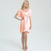 Comfortable  Sleeved Silk Short Nightgown with belt Women Luxury sleepwear (multi-colors) - DIANASILK